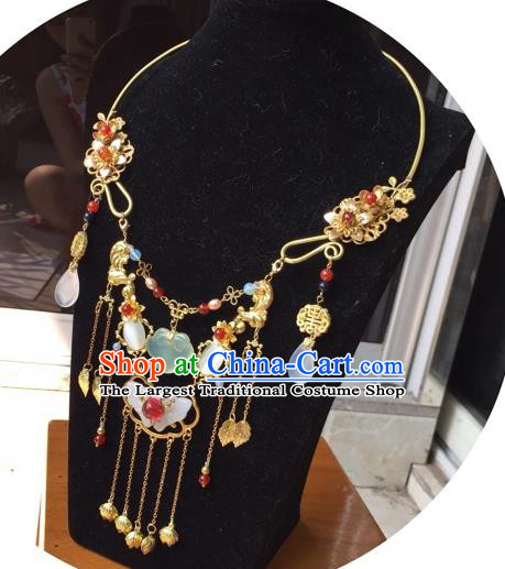 Top Grade Chinese Classical Ming Dynasty Jade Butterfly Jewelry Accessories Handmade Ancient Hanfu Bells Tassel Necklace for Women