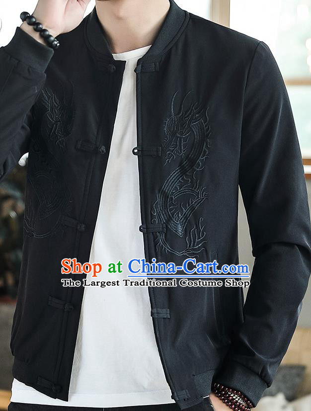 Chinese Traditional Embroidered Dragon Black Jacket Tang Suit Overcoat Costumes for Men