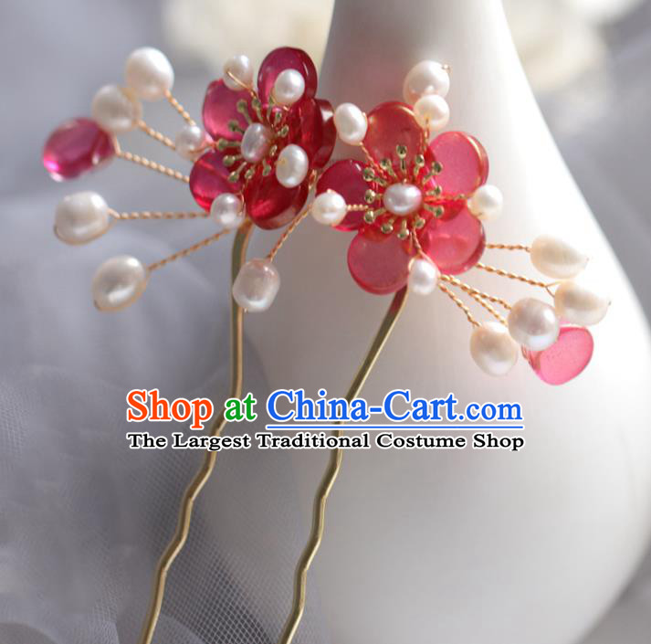 Chinese Cheongsam Red Plum Blossom Hair Clip Traditional Hanfu Hair Accessories Handmade Hairpins for Women