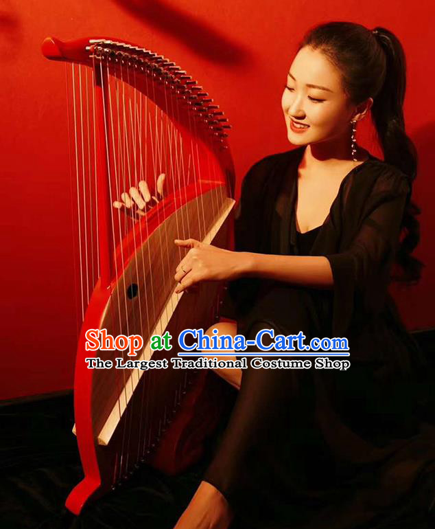 Chinese Traditional Musical Instruments China Ancient Konghou 46 Strings Red Chinese Harp String Instrument