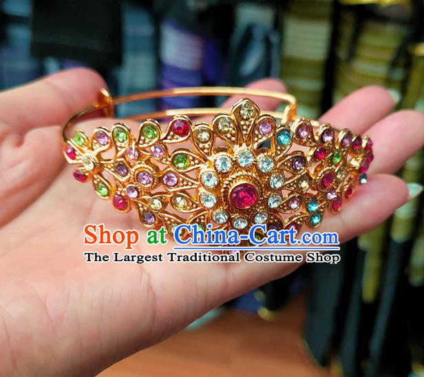 Chinese Dai Nationality Colorful Crystal Bracelet Traditional Ethnic Bangle Accessories for Women