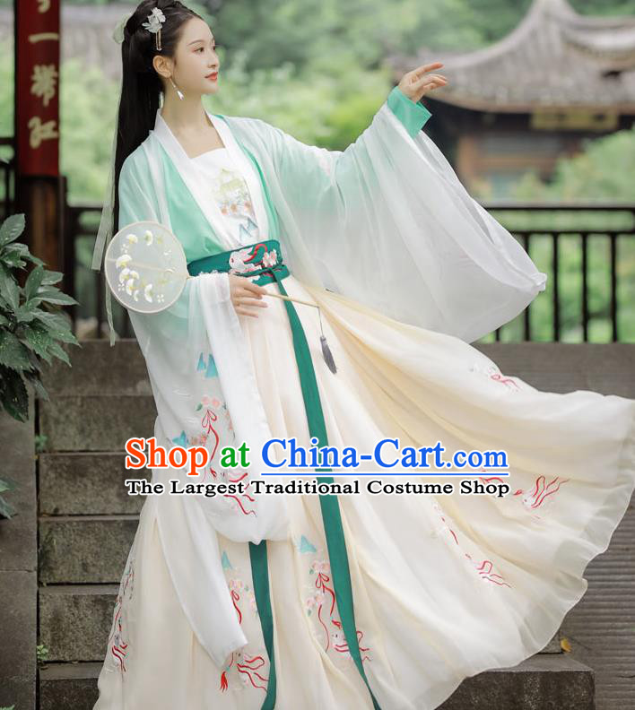 Chinese Tang Dynasty Palace Princess Costumes Traditional Ancient Court Lady Embroidered Cape Blouse and Skirt Hanfu Apparels Full Set