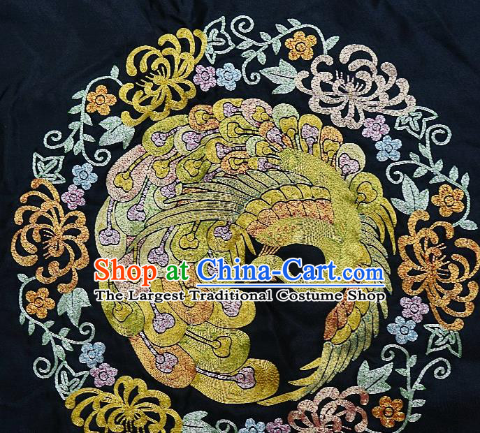 Chinese Traditional Embroidered Green Phoenix Chrysanthemum Fabric Patches Handmade Embroidery Craft Embroidering Silk Decorative Accessories