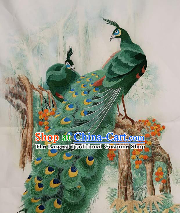 Chinese Traditional Embroidered Green Peacock Fabric Patches Handmade Embroidery Craft Embroidering Cloth Decorative Painting