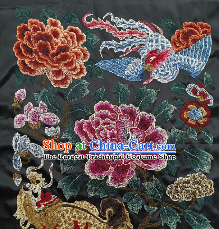 Traditional Chinese Embroidered Dragon Phoenix Fabric Patches Handmade Embroidery Craft Accessories Embroidering Wine Red Peony Applique