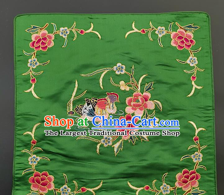 Traditional Chinese Embroidered Wine Red Peony Fabric Patches Handmade Embroidery Craft Accessories Embroidering Mandarin Duck Green Silk Cushion Applique