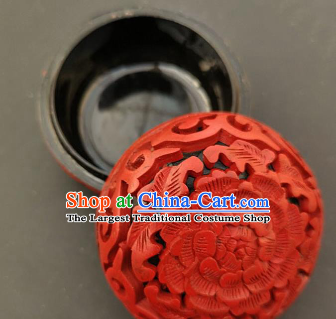 Chinese Traditional Carving Peony Red Lacquer Rouge Box Handmade Lacquerware Craft Inkpad Box