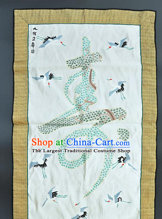 Chinese Traditional Embroidered Nine Cranes Fabric Patches Handmade Embroidery Craft Embroidering Pine Silk Decorative Painting