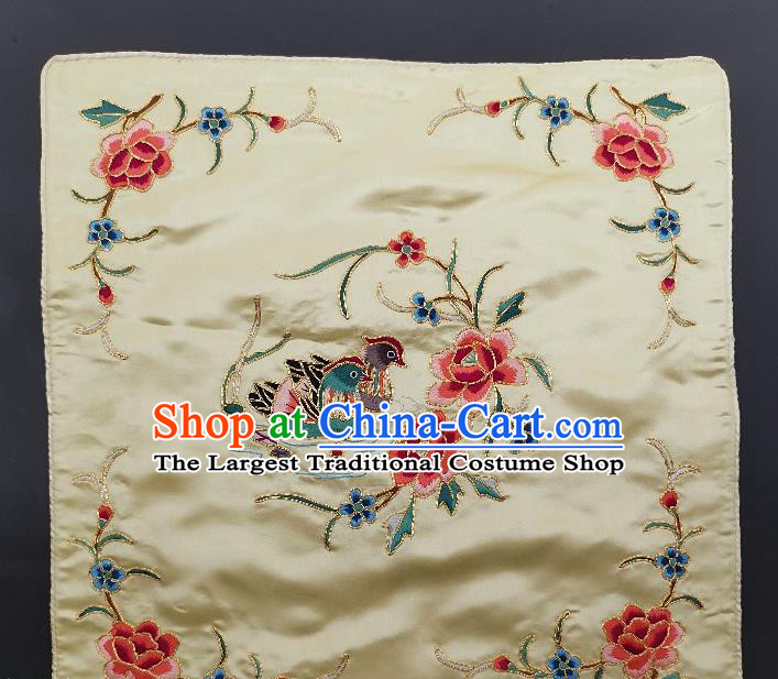 Chinese Traditional Embroidered Red Peony Mandarin Duck Cushion Fabric Handmade Embroidery Craft Embroidering White Silk Pillowslip Applique