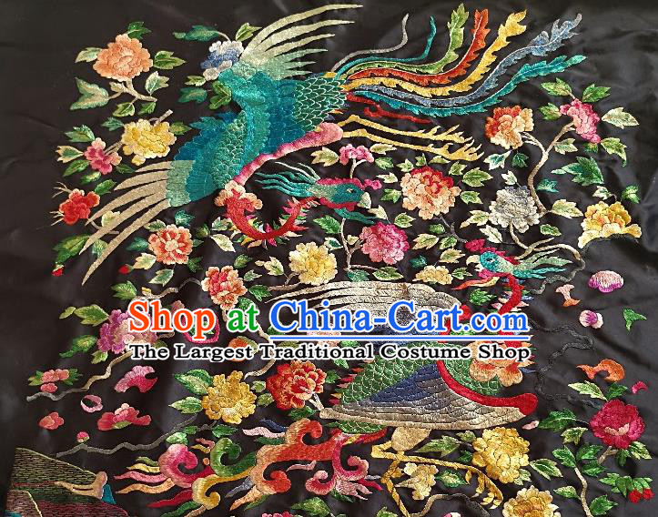 Chinese Traditional Embroidered Green Phoenix Peony Fabric Patches Handmade Embroidery Craft Embroidering Silk Applique
