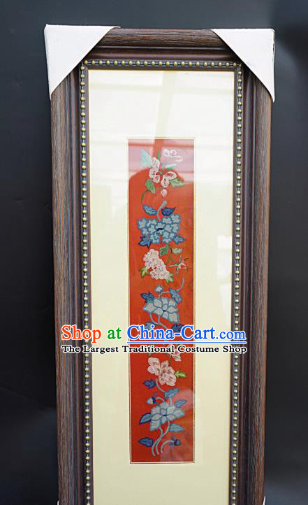 Chinese Traditional Embroidered Peony Framed Painting Handmade Embroidery Craft Embroidering Red Silk Decorative Picture
