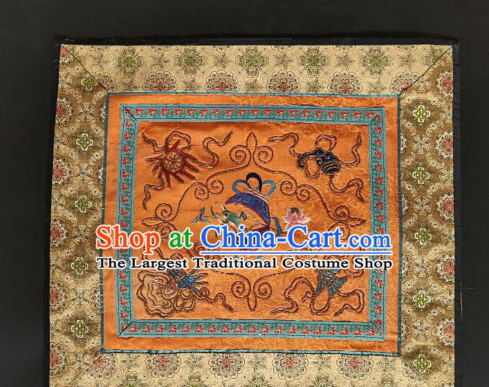 Chinese National Embroidered Orange Silk Paintings Traditional Handmade Embroidery Eight Treasures Craft Decorative Wall Picture