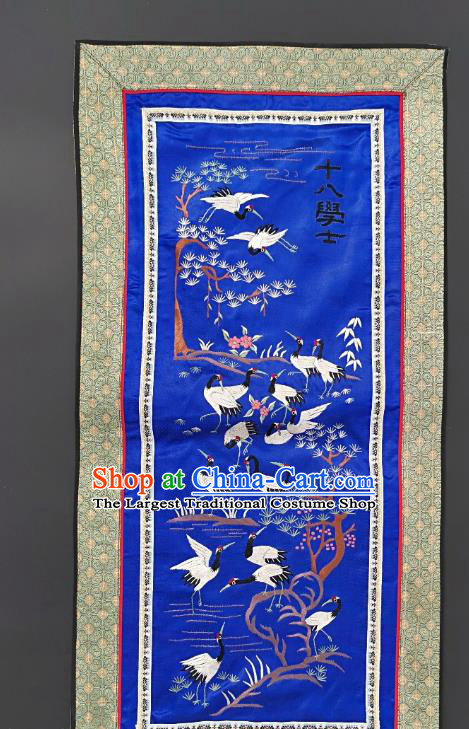 Chinese National Embroidered Cranes Royalblue Silk Paintings Traditional Handmade Embroidery Craft Decorative Wall Picture