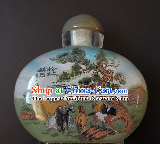 Chinese Snuff Bottle Traditional Handmade Painting Horses Pine Snuff Bottles