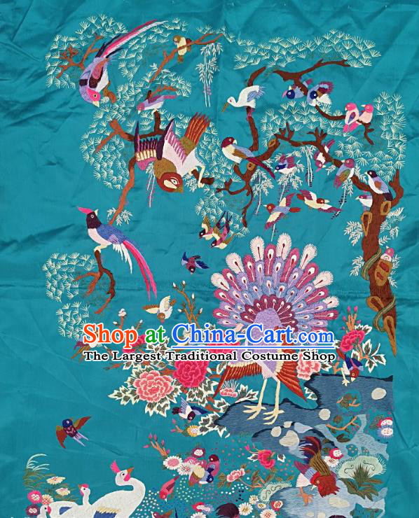 Traditional Chinese Embroidered Birds Peacock Green Silk Fabric Patches Handmade Embroidery Craft Accessories Embroidering Dress Applique