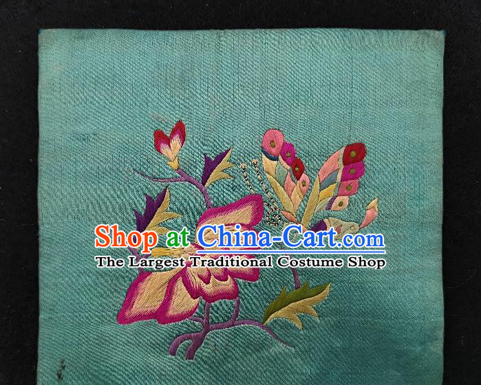 Traditional Chinese Embroidered Flowers Butterfly Green Silk Patches Handmade Embroidery Fabric Accessories Embroidering Dress Applique