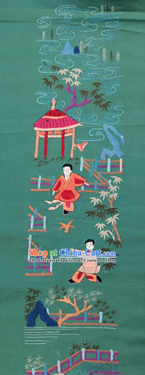 Traditional Chinese Embroidered Boys Green Silk Patches Handmade Embroidering Dress Applique Embroidery Fabric Accessories
