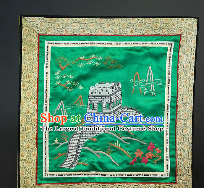 Traditional Chinese Embroidered The Great Wall Green Silk Plate Mat Handmade Embroidering Dress Applique Embroidery Fabric Patches Accessories