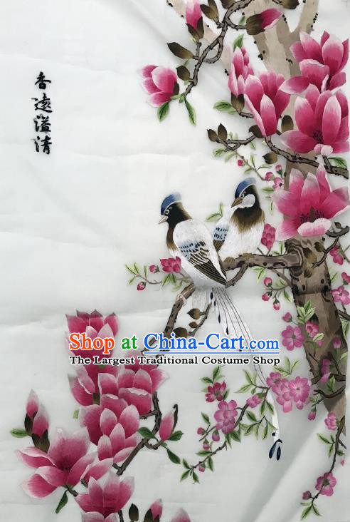 Traditional Chinese Embroidered Red Magnolia Birds Fabric Hand Embroidering Dress Applique Embroidery Silk Patches Accessories