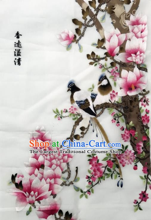 Traditional Chinese Embroidered Pink Magnolia Birds Fabric Hand Embroidering Dress Applique Embroidery Silk Patches Accessories