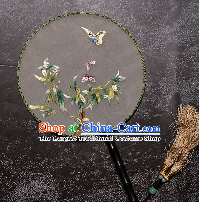 Chinese Traditional Silk Palace Fans Handmade Embroidered Round Fan Embroidery Flower Bird Craft
