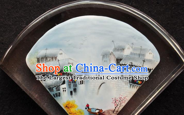 Chinese Desk Screen Traditional Handmade Painting Jiangnan Watertown Inside Table Screen Decoration
