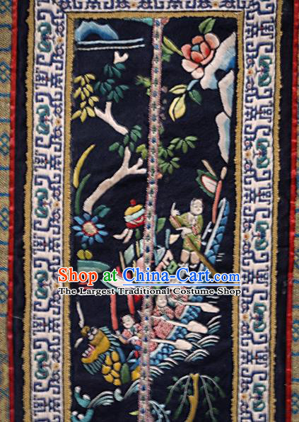 Chinese National Embroidered Dragon Boat Black Silk Paintings Traditional Handmade Embroidery Decorative Picture Craft