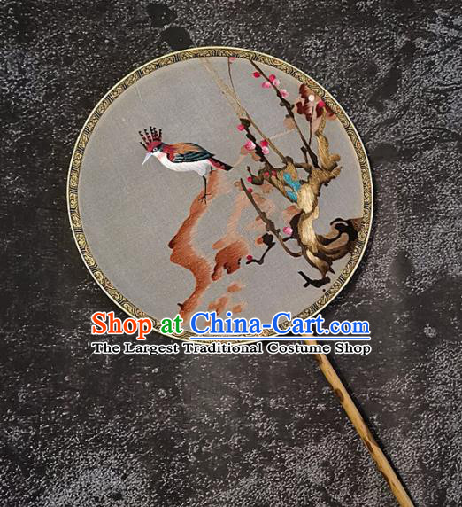 Chinese Traditional Embroidery Flower Bird Palace Fans Handmade Embroidered Mottled Bamboo Round Fan Silk Craft