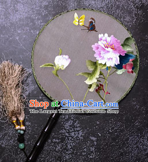 Chinese Traditional Embroidered Palace Fans Handmade Embroidery Peony Round Fan Silk Fan Craft