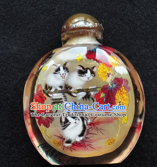 Chinese Handmade Snuff Bottle Traditional Inside Painting Cats Yellow Snuff Bottles Artware