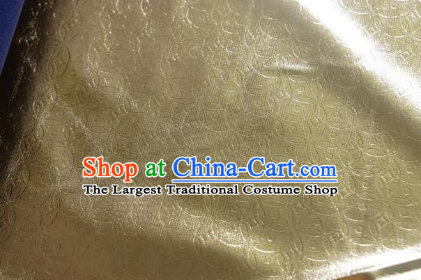 Chinese Traditional Copper Cash Pattern Design Light Golden Spandex Fabric Cloth Material Asian Dress Anaglyph Drapery