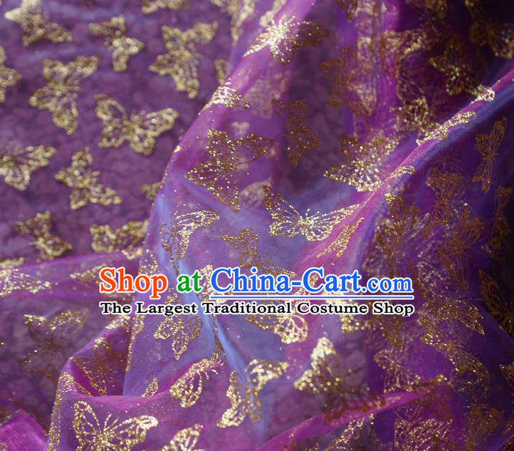 Chinese Traditional Butterfly Pattern Design Violet Veil Fabric Cloth Organdy Material Asian Dress Grenadine Drapery