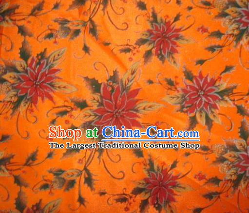 Chinese Traditional Christmas Flower Pattern Design DIY Orange Spandex Fabric Cloth Chemical Fiber Material Asian Dress Drapery