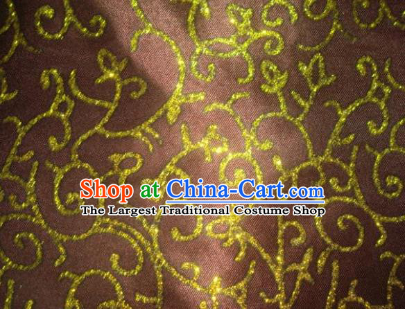 Chinese Traditional Floral Scrolls Pattern Design Brown Satin Fabric Cloth Silk Crepe Material Asian Dress Drapery