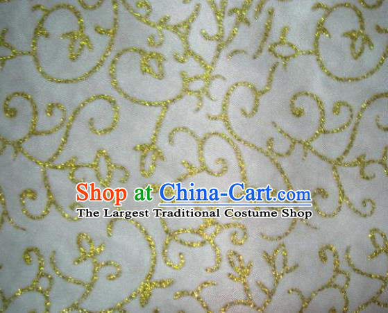 Chinese Traditional Floral Scrolls Pattern Design White Satin Fabric Cloth Silk Crepe Material Asian Dress Drapery