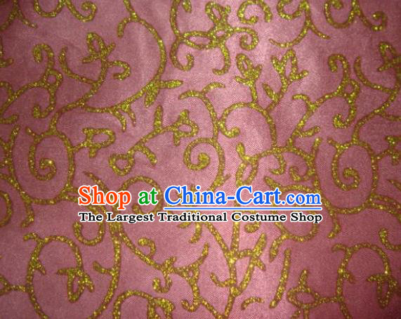 Chinese Traditional Floral Scrolls Pattern Design Pink Satin Fabric Cloth Silk Crepe Material Asian Dress Drapery
