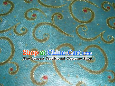Chinese Traditional Gilding Pattern Design Light Blue Satin Fabric Cloth Silk Crepe Material Asian Dress Drapery