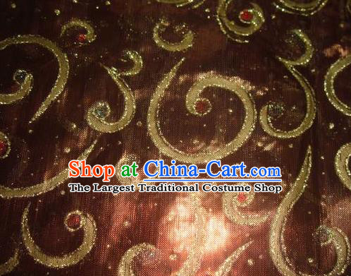 Chinese Traditional Gilding Pattern Design Brown Satin Fabric Cloth Silk Crepe Material Asian Dress Drapery