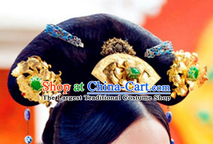 Chinese Traditional Qing Dynasty Palace Lady Wigs and Hairpin Headwear Drama The Palace Ancient Empress Lian Er Hair Accessories