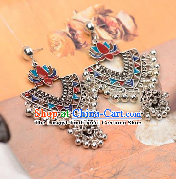 Asian India Traditional Colorful Lotus Eardrop Asia Indian Earrings Bollywood Dance Jewelry Accessories for Women
