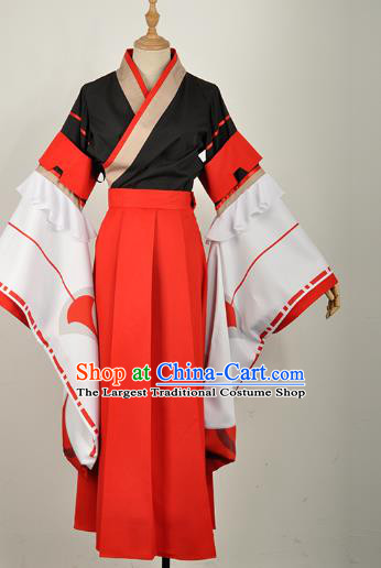 Traditional Japanese Red Costumes Japan Geisha Yukata Dress Kimono and Belt Complete Set for Women