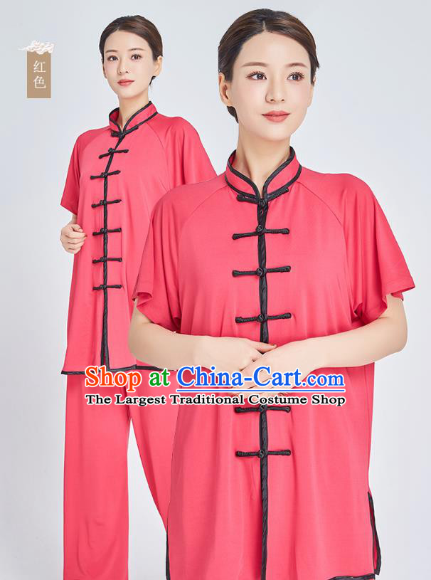 Top Grade Kung Fu Costume Martial Arts Training Red Milk Fiber Uniform Shaolin Gongfu Tai Ji Clothing for Women