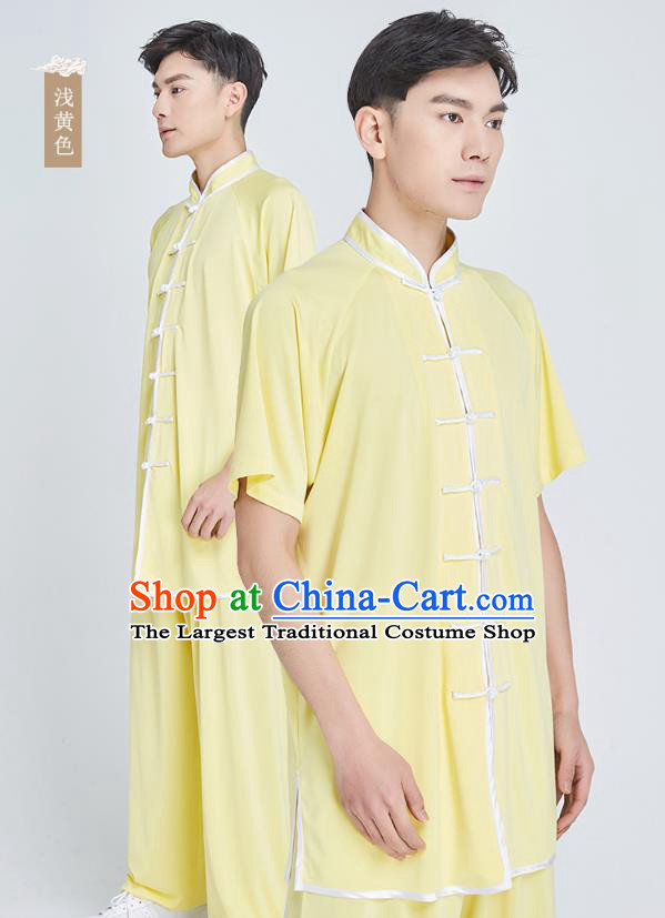Top Grade Kung Fu Costume Martial Arts Training Yellow Milk Fiber Uniform Shaolin Gongfu Tai Ji Clothing for Men