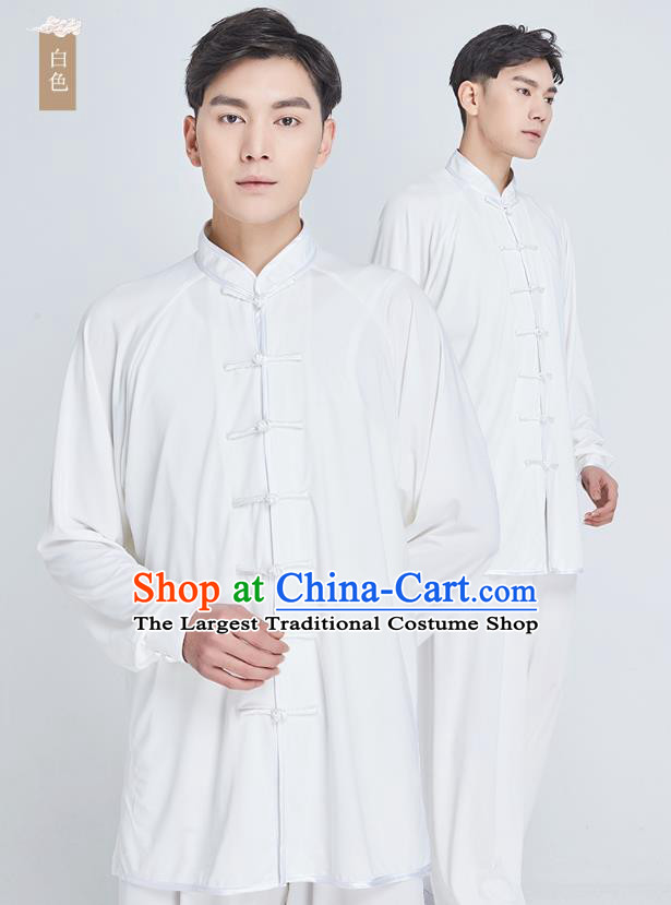Top Grade Martial Arts Training White Milk Fiber Uniform Kung Fu Costume Shaolin Gongfu Tai Ji Clothing for Men