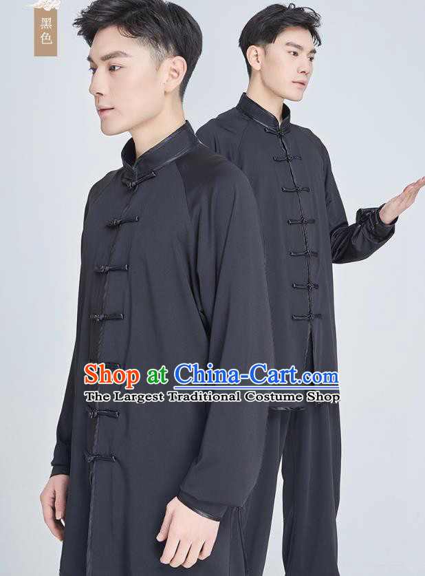 Top Grade Chinese Martial Arts Training Black Milk Fiber Uniform Kung Fu Costume Shaolin Gongfu Tai Ji Clothing for Men