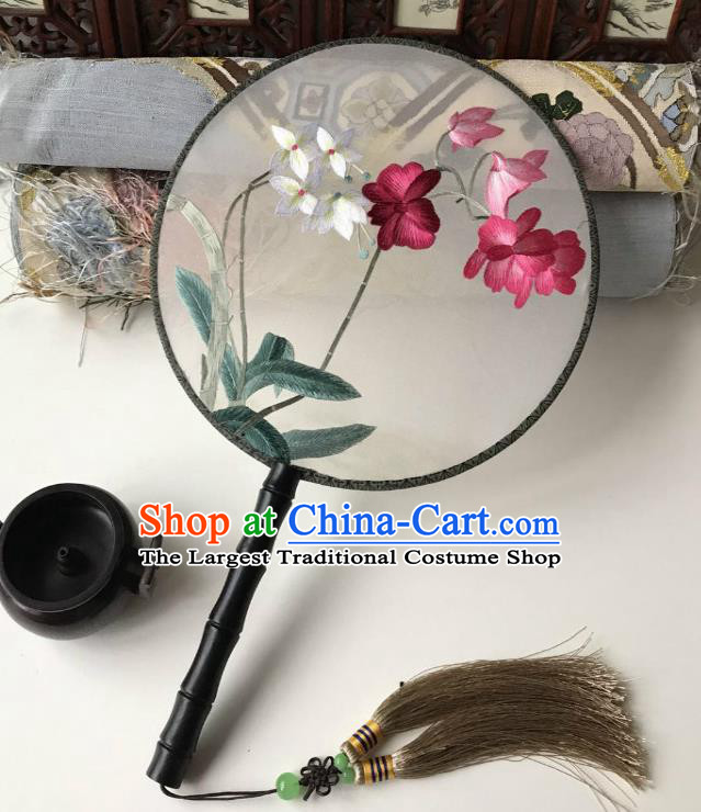 China Handmade Palace Fan Traditional Silk Fan Classical Hanfu Accessories Embroidered Orchid Circular Fan