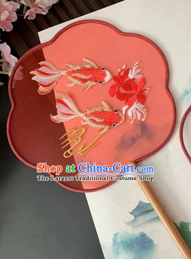 China Traditional Classical Embroidered Goldfish Fan Ancient Princess Palace Fan Handmade Red Silk Fan