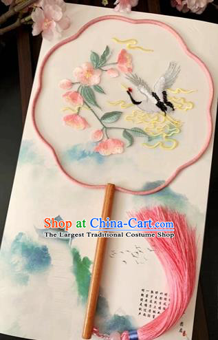 China Handmade Hanfu Silk Fan Ancient Princess Palace Fan Traditional Classical Embroidered Peach Blossom Fan