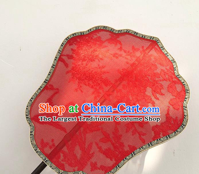 China Handmade Palace Fan Traditional Hanfu Fan Song Dynasty Jacquard Silk Fan Classical Dance Red Fan