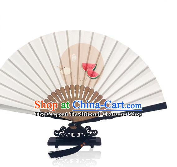Handmade Great Heat Accordion Chinese White Silk Fan Printing Twenty Four Solar Terms Folding Fan